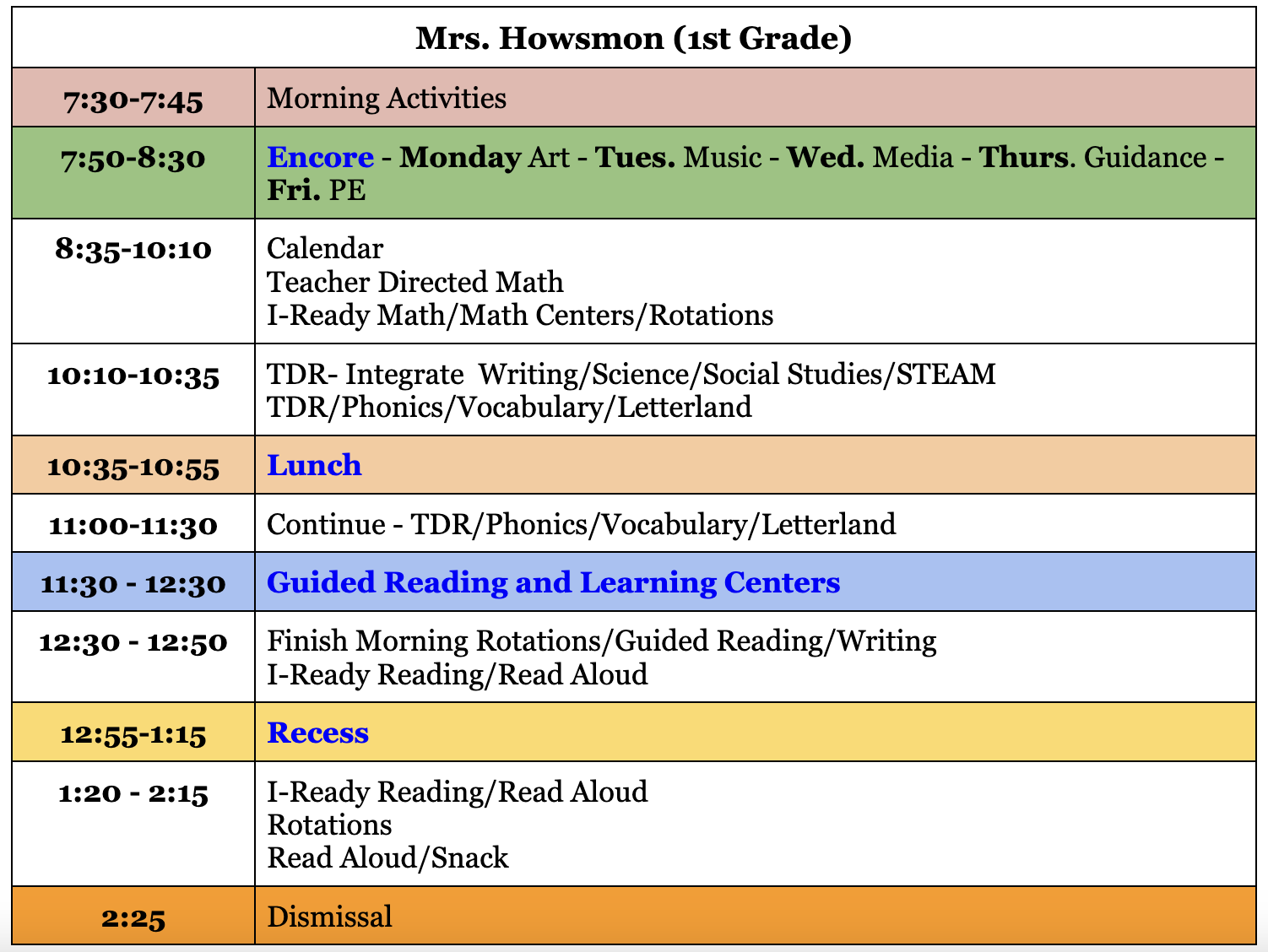 Daily Schedule